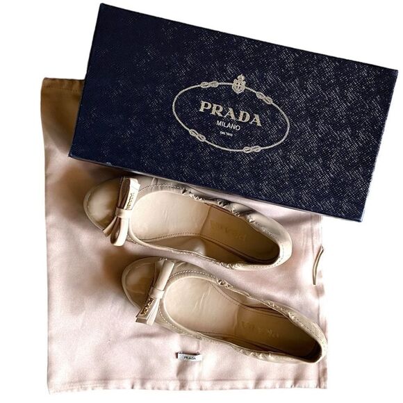 Prada Leather Ballet Tan Cream Flats Shoes Cirpia Size 7,5 - Picture 5 of 15